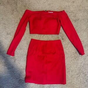 Sherri Hill Vibrant Red Off-Shoulder Two Piece Set Dress / Skirt